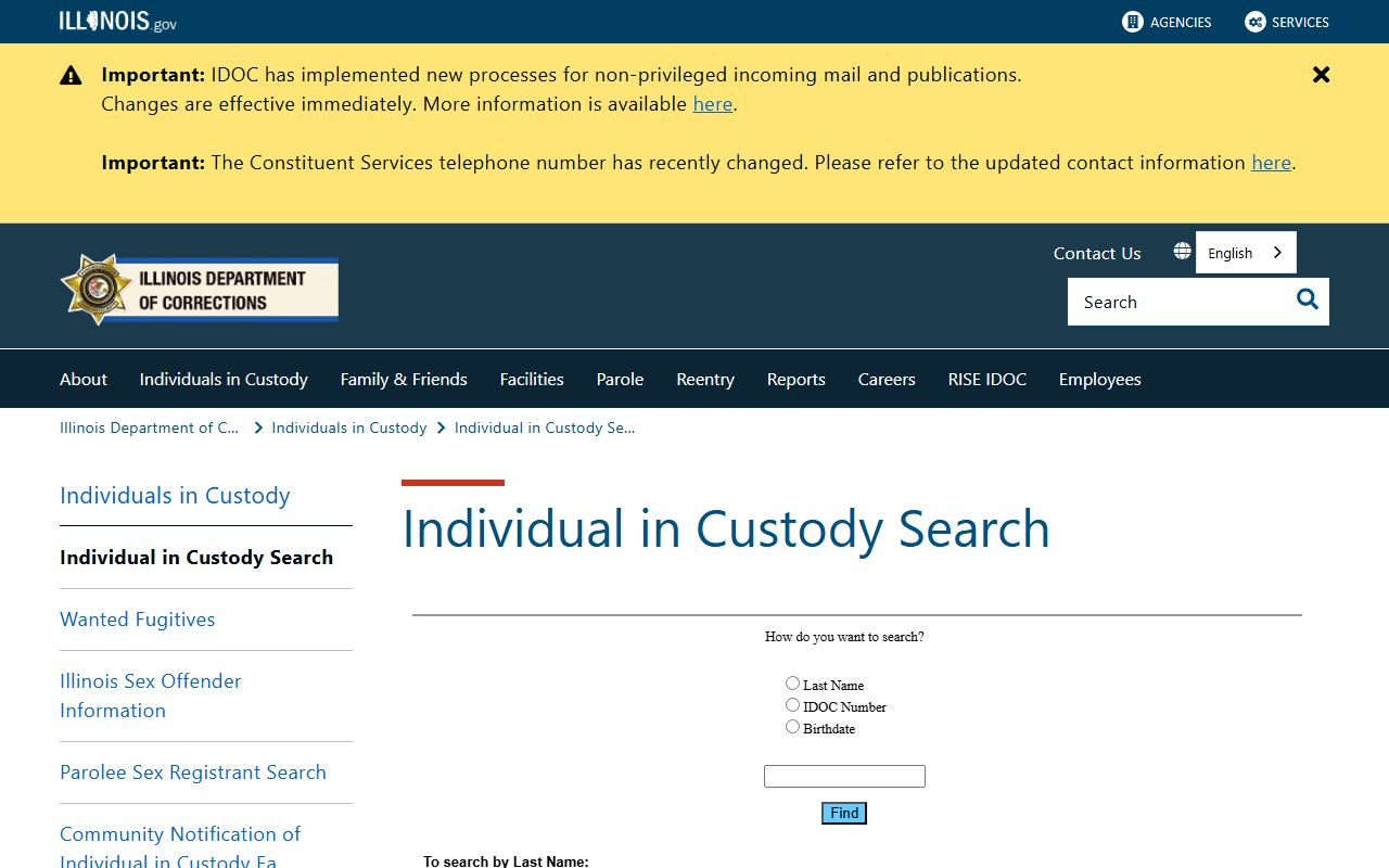 Illinois Department of Corrections inmate search used for the Pope County inmate population