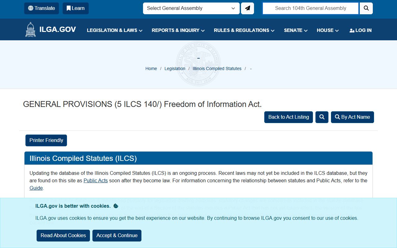 Illinois FOIA statute page used to request a Pope County booking photo