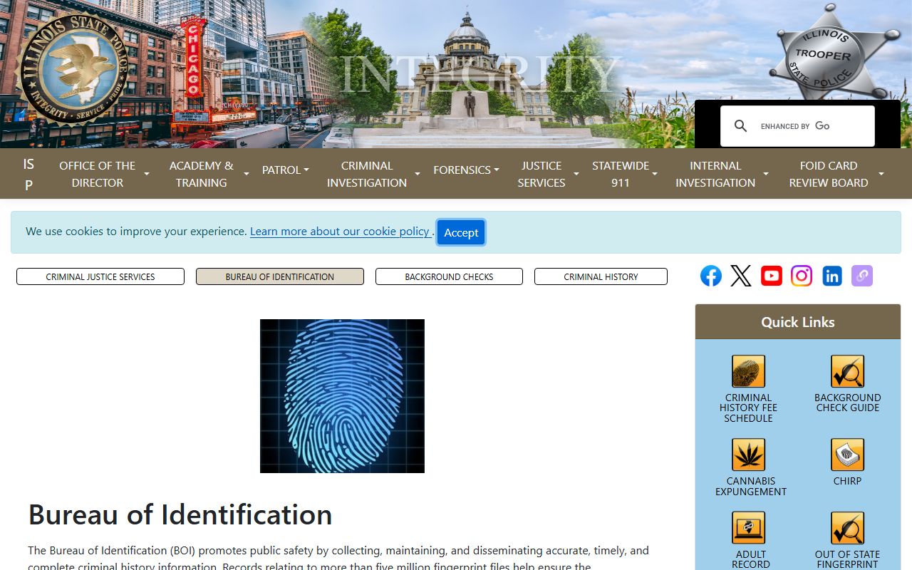 Illinois State Police Bureau of Identification for criminal history after a Pope County arrest